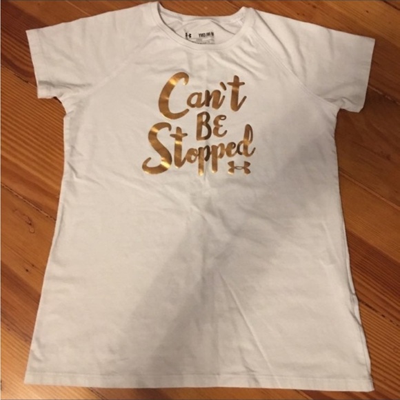 Under Armour Kids White Tee with Gold Graphic - Picture 1 of 6